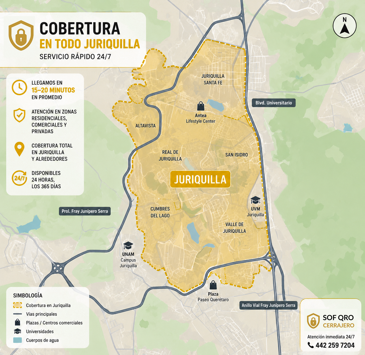 Cobertura de SOF Cerrajería en Juriquilla Querétaro